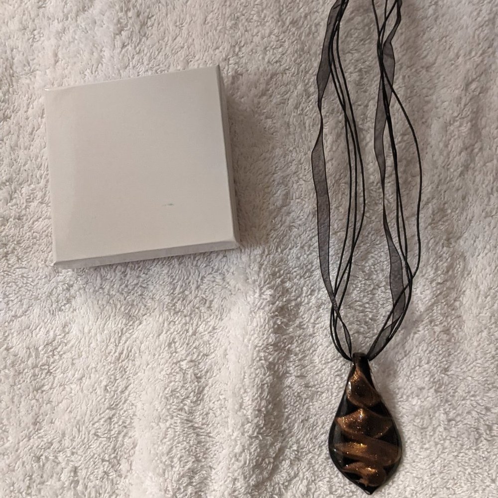 Italian Murano Style Glass Necklace - Black & Gold